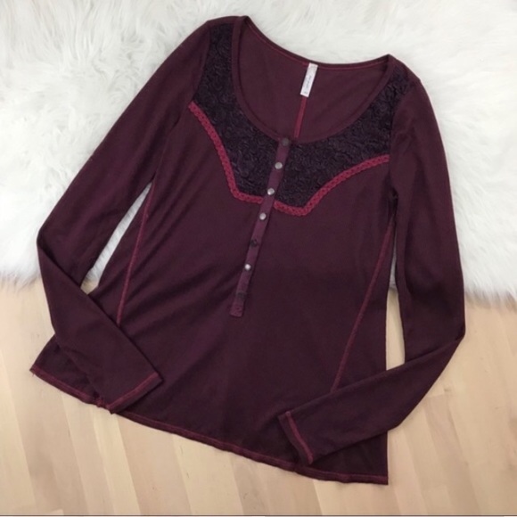 NWOT Free People DIEGO Wine Thermal Henley - Picture 2 of 11